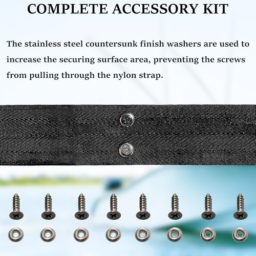 12760-7 Fishing Rod Holder Straps for Boat Deck, Black | Secures 5 Rods, 28.35-In Handle Strap, 18.5-In Tip Strap, Stainless Steel Hardware
