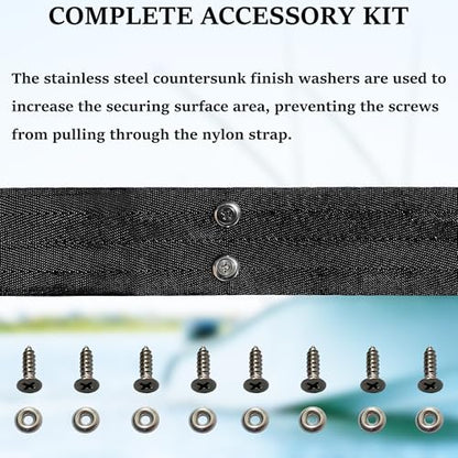 12760-7 Fishing Rod Holder Straps for Boat Deck, Black | Secures 5 Rods, 28.35-In Handle Strap, 18.5-In Tip Strap, Stainless Steel Hardware