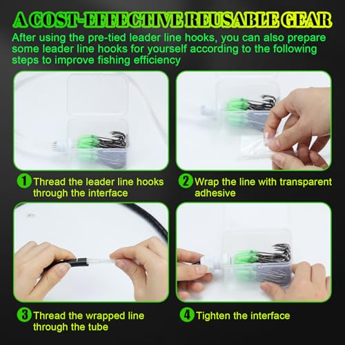 Fishing Hook Case with 40 Pre-Tied Hooks, Transparent Tackle Box, Offset Double Barbed Baitholder Hooks with Glow Sleeves for Bass Catfish Snapper Croaker Walleye Saltwater Freshwater - size: 2/0#-40pcs