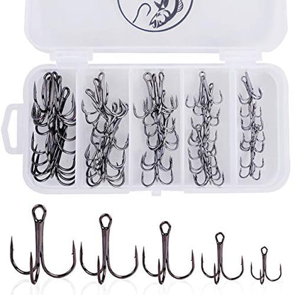 UCEC Fishing Hooks Treble Hooks Kit for Saltwater Freshwater, High Carbon Steel Strong Sharp Round Bend for Catfish Trout Hard Baits Lures, Size #1#2#4#6#8#10#12#14 110/50/210 Pack with Split Rings - style: 50pcs, #2 #4 #6 #8 #10