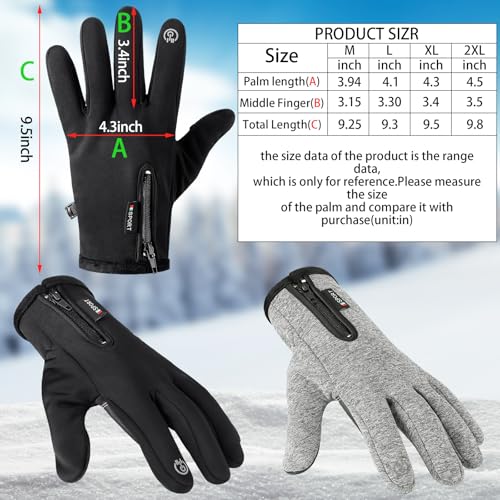 Bencailor Windproof Waterproof Fingerless Gloves Winter Touchscreen Gloves Men Cold Weather Cycling Supplies - color: Black,Gray, size: Medium