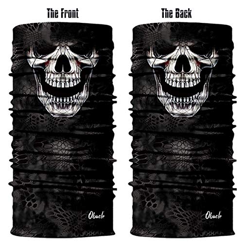 Obacle Neck Gaiter Face Mask Bandana for Dust Wind Sun Protection for Men Women - color: Black Eye Smile Skull