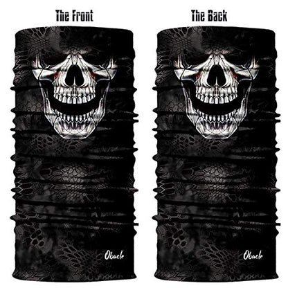 Obacle Neck Gaiter Face Mask Bandana for Dust Wind Sun Protection for Men Women - color: Black Eye Smile Skull