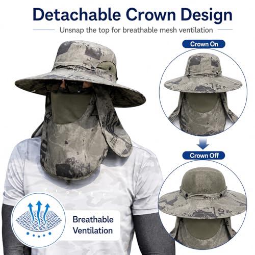 Sun Hat Unisex Face Coverage Shield Neck Flap Cap Garden Lawn Work Sports Hiking Fishing Hats - color: Army Green Ink Wash