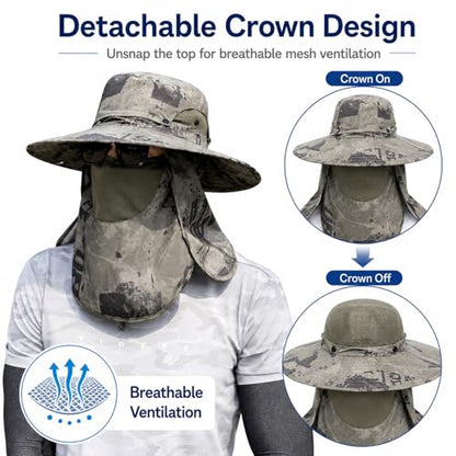 Sun Hat Unisex Face Coverage Shield Neck Flap Cap Garden Lawn Work Sports Hiking Fishing Hats - color: Army Green Ink Wash