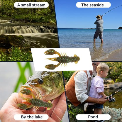 HERCHR Soft Fishing Lure Crawfish Bait Shrimp Lobster Claw Artificial Lure 10pcs Soft Lure Baits - color: GREEN