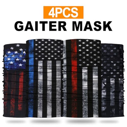 4Pack Neck Gaiter for Men Women Face Cover Mask Head Wrap Balaclava Headwear Bandana Headband Magic Scarf - color: A-flag-1
