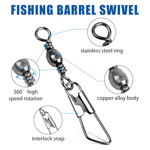 Fishing Barrel Swivel Snap Kit,Rolling Barrel Swivels with Safety Snaps High Strength Copper and Stainless Steel Fishing Quick Connect Snap Swivel Fishing Tackle - color: Mix Colors - 50pcs