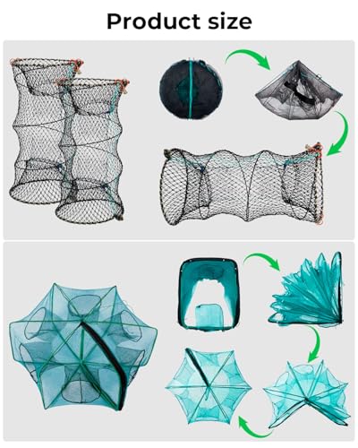 3 Pack Collapsible Hexagon Crab Trap, Cylindrical Crawfish & Bait Trap 12"x21" with 1" Entry Holes, Lobster Shrimp Minnow Net, Portable Foldable Galvanized Steel Traps