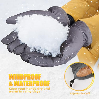 ihuan Winter Waterproof Ski Gloves Men Women, Snow Warm Cycling Cold Weather, Driving Biking Running - color: Grey, size: Small