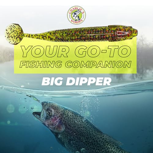Charlie's Worms Big Dipper Scented Soft Bait for Freshwater & Saltwater Fishing, Paddle Tail Swimbait Lures, Plastic Minnows, Bass, Walleye, Trout, Snakehead, with Variety of Colors (5 Pack) - color: Watermelon Red
