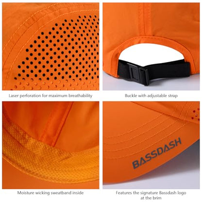 BASSDASH UPF 50+ Foldable Fishing Hat Baseball Cap with Removable Neck Flap Portable for Men Women Golf Hiking - color: Orange With Unfoldable Brim