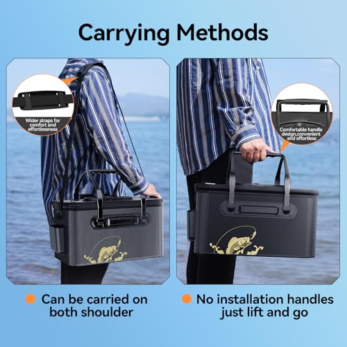 Fishing Bucket Foldable， 6Gallon/8Gallon/10Gallon,Live Fish Container Multi-Functional Live Fish Bait Bucket,for Fishing, Camping, Moving - color: Black