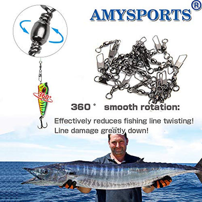 AMYSPORTS Stainless Steel Snap Swivel Saltwater High Strength Snaps Fishing Barrel Line Connector Fishing Swivels Barrel Safety Snap Fishing Tackle Stainless Steel Accessories - size: Size7 (26lb) 50 pcs