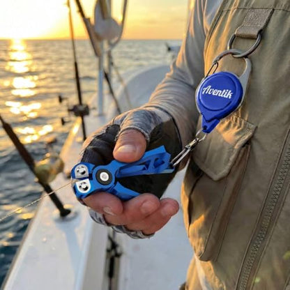 Fishing Line Cutter with Retractable Buckles, Tungsten Carbide Blade & Central Locking - Smooth, Corrosion-Resistant Cuts for Braid, Mono, Fluoro in Saltwater Fishing - style: Blue-Fishing Line Cutter