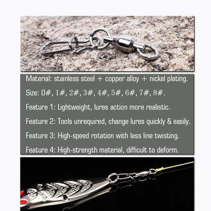 AMYSPORTS Duo Lock Snap Fishing Swivels Stainless Barrel Swivels Fishing Lure Snap Swivels Ball Bearing Swivels Fishing Tackle for Saltwater Fishing Freshwater Fishing - size: Size 1+1 (40lb) 50 pcs