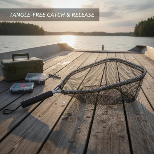 Landing Net Head Replacement with Rubber Mesh and Aluminum Alloy Frame for Freshwater Fishing (1 PC) - size: 15.75 x 11.02 x 11.81"