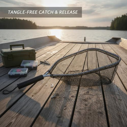Rubber Mesh Landing Net Head Replacement, Aluminum Alloy Frame for Freshwater Fishing, Smooth Surface Design (1 Pack) - size: 15.75 x 11.02 x 11.81"