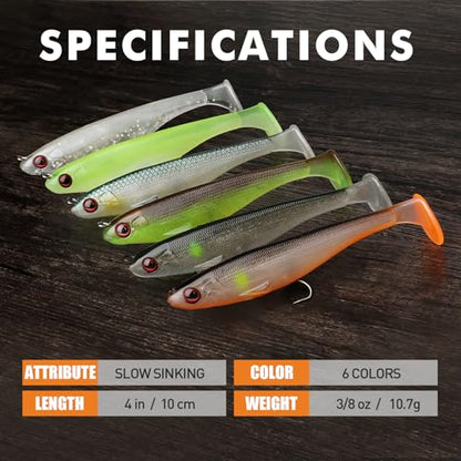 TRUSCEND Shadtale Easy Catch Soft Fishing Lures, Unique Vibration and Action for Various Rigs, Paddle Tail Swimbaits Trailer for Bass, Trout, Crappie, Walleye, Redfish, Saltwater & Freshwater Fishing - color: A-4",3/8oz