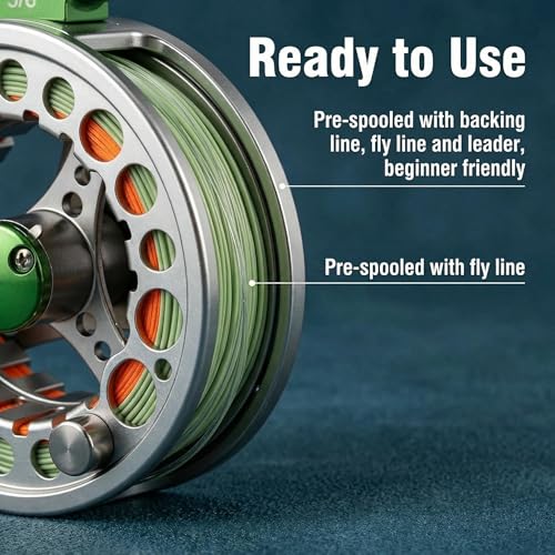 Fly Fishing Reel with Aluminum Alloy Body 5/6wt Die Cast Pre-Loaded Fly Reel with Line Combo for Trout Bass Carp Pike Panfish - color: Green