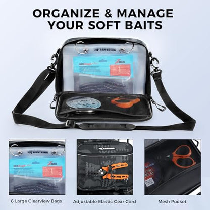 KastKing BaitSpace Detachable Bait Binder Tackle Bag – Large Clear Sleeves, Durable 900D Water-resistant Fabric, Soft Plastic Bait Storage For Hooks, Sinkers & Fishing Accessories - color: Black Camo