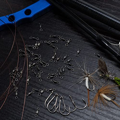 Dr.Fish 50 Pack Fishing Micro Swivels Fly Fishing Rolling Barrel Black Nickel Swivels High Strength Solid Rings Hook line Connector - size: 7mm(20LB)-100pk