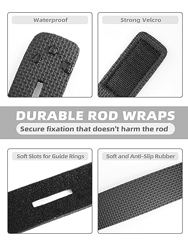 BLUEWING Fishing Rod Wraps Belts Pole Straps 9.8inch 3pcs Elastic Fish Rod Ties Jig for Spinning and Casting - color: Black