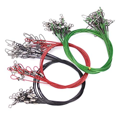 20pcs Fishing Wire Leaders Heavy Duty Fishing Stainless Steel Wire Leaders 150LB High Strength Fishing Leaders with Swivels and Snaps Black/Red/Green - color: Green Leader