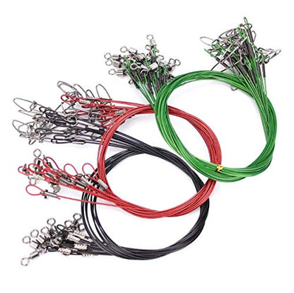 20pcs Fishing Wire Leaders Heavy Duty Fishing Stainless Steel Wire Leaders 150LB High Strength Fishing Leaders with Swivels and Snaps Black/Red/Green - color: Green Leader