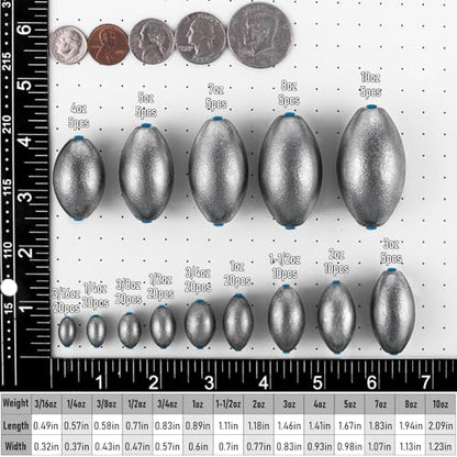 Alwonder Egg Sinkers Fishing Weights 3/16-10oz, Oval Lead Fishing Weights Sinkers Bass Fishing Casting Egg Sinker Saltwater Freshwater Tackle - size: 5oz-5pcs(Note: 5oz egg sinkers without inner core)