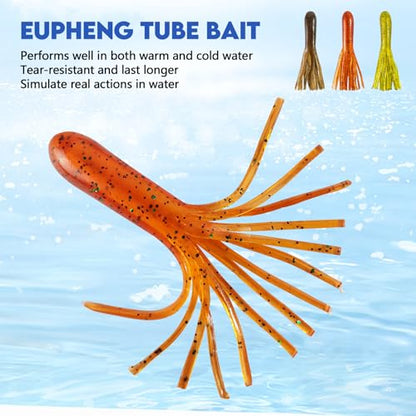 Eupheng Tube Baits for Bass Fishing, Soft Plastic Bait Worm Tube Jig Kit Tube Worms with Tube Jig Heads for Lake Trout Smallmouth Largemouth Bass - size: 3.5" tube(15)+1/4oz(5)+3/8oz(5)TUBE jigs
