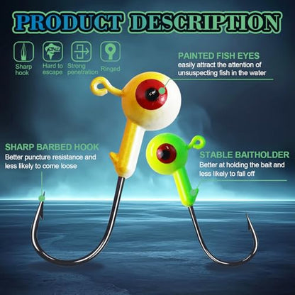 Fishing Jig Heads Assorted Size Round Painted Ball Head Hooks for Walleye Bass Trout Crappie Jig Heads Freshwater Saltwater,1/2oz 3/8oz 1/4oz 1/8oz 15-40pcs