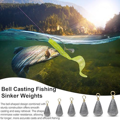 Fishing Weight Sinkers Bass Casting Weights Bell Sinkers Catfish Drop Shot Weight with Brass Ring Assorted Sizes Pear Sinker Weights for Ocean Saltwater Surf Bass Fishing - size: 3/8oz-20pcs