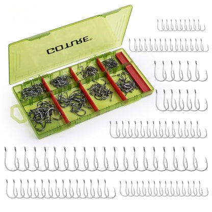 GOTURE 200Pcs Iseama Fishing Hooks Set with Organizer Box, 80D High Carbon Steel Ringed Eye Bait Hooks Assortment for Freshwater Saltwater Ringed Eye Bait Hooks Assortment for Freshwater Saltwater - style: 200pcs - Iseama Hooks