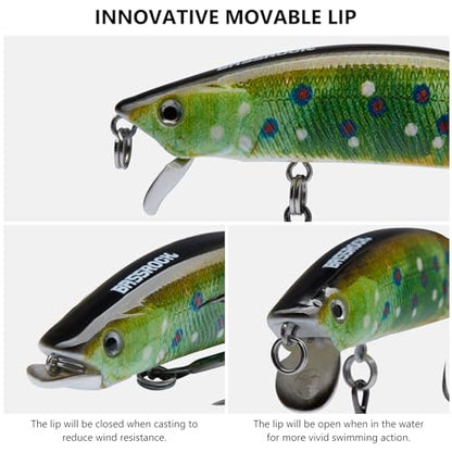 BASSROCK Minnow Swimbait Bass Trout Fishing Lure with Movable Lip Hard Bait 3.5” 1/2oz - color: Brook Trout