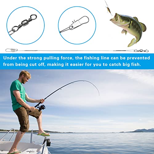 Benykyo Fishing Leader 40 lb High Strength Fishing Leaders with Swivels and Snaps，Steel Fishing Leaders Freshwater & Saltwater，Silver 60Pcs - size: 6"