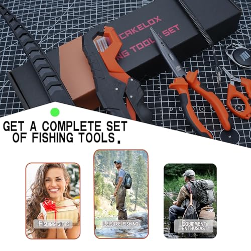 6pc Fishing Tool Kit - Safe Resistant Fishing Pliers with Lanyard, Fillet Knife, Floating Fish LipFishing Braid,Scissors Gripper, Tool Retractor, Fishing Gifts for Men