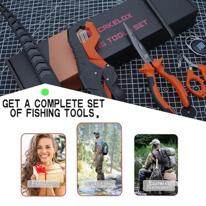 6pc Fishing Tool Kit - Safe Resistant Fishing Pliers with Lanyard, Fillet Knife, Floating Fish LipFishing Braid,Scissors Gripper, Tool Retractor, Fishing Gifts for Men