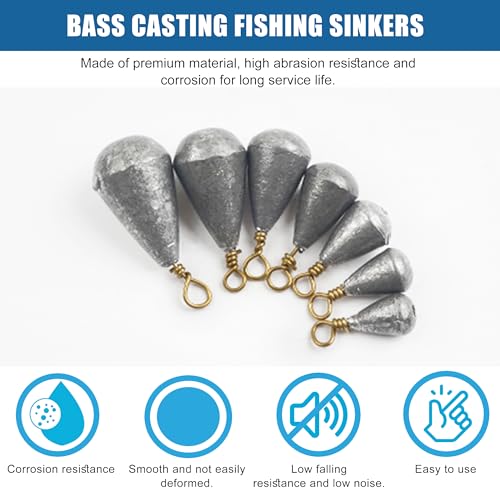 Fishing Weight Sinkers Bass Casting Weights Bell Sinkers Catfish Drop Shot Weight with Brass Ring Assorted Sizes Pear Sinker Weights for Ocean Saltwater Surf Bass Fishing - size: 3/8oz-20pcs
