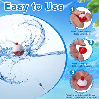 Coopay Fishing Bobbers 30Pcs-50Pcs/Lot Hard ABS Fishing Floats Set Snap on Float Red/White Bobbers Push Button Round Buoy Tackle Accessories - style: 1inch-50pcs