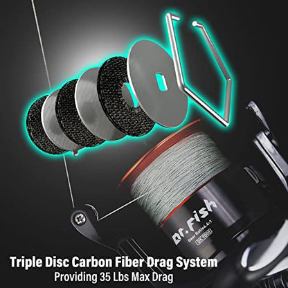 Dr.Fish Darkness Spinning Reel 8000/9000 Saltwater Surf Fishing Graphite Body, 9+1 Stainless Steel BBS, 35lb Carbon Fiber Drag, Spare Spool, Heavy Duty Big Game Fishing Surf Casting - style: 8000