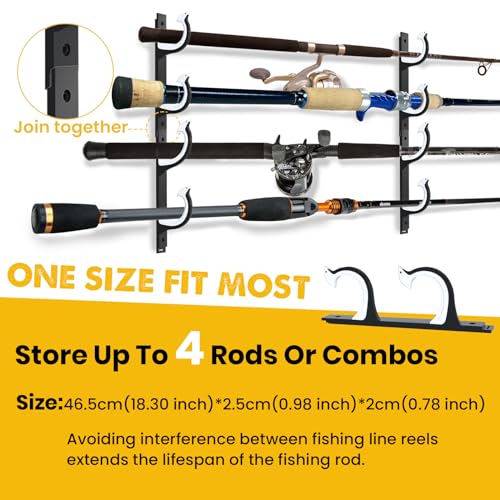 QudraKast Horizontal Fishing Rod Holder for Garage Wall Ceiling Mount - Fishing Pole Holders Fishing Rod Rack Holds Up to 4 Rods or Combos, Ideal Fishing Gift (2pack)