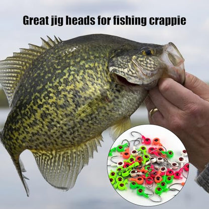 Alwonder 50-Pack Crappie Jigs Ice Fishing jig Heads Hooks with 3D Eyes, Eye-Catching Vivid Crappie Panfish Lures Bass Trout Fishing Jig Head, 1/32oz 1/16oz 1/8oz Jigs Heads Freshwater - size: 1/32oz