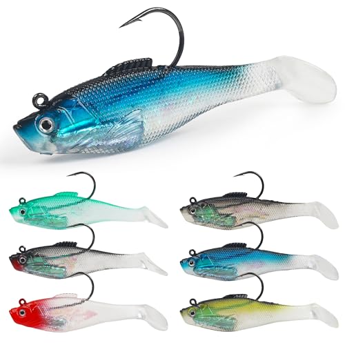 Pre-Rigged Swimbaits, 6/12pcs Paddle Tail Swim Baits Swim Shad Jig Head Fishing Lures Soft Plastic Swimbaits for Bass Trout Walleye Crappie - size: 3.93inch/0.96oz, style: 6pcs