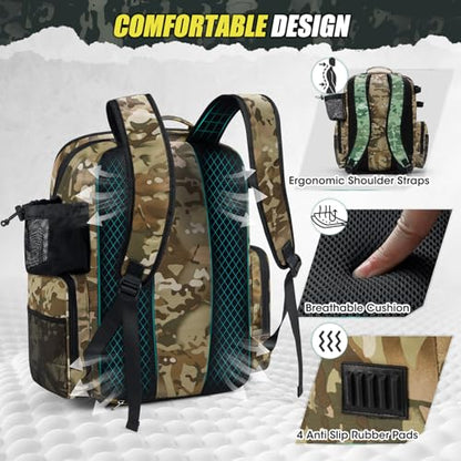 RAINSMORE 45L Fishing Backpack with Rod Holders & Rain Cover Large 900D Water-resistant Fishing Tackle Bag Store Fishing Gear - color: Khaki Camouflage