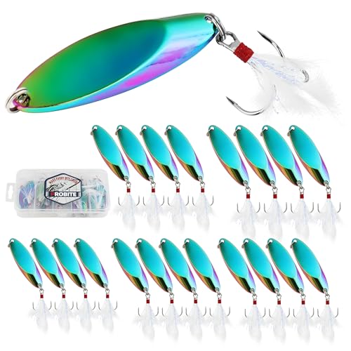 Jigging Spoon Fishing Lures 20/40PCS Kit – Metal Casting Spoon Lure Set with Treble Hooks, Mixed Sizes Spinner Baits for Saltwater & Freshwater Trout, Salmon, Bass - color: Holographic, size: Mixed Size 20PCS