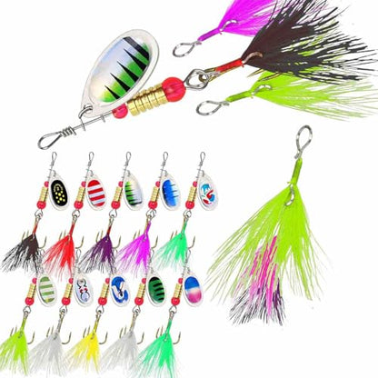 Aboda Rooster Tail Fishing Lures Kit, 10 Spinnerbaits w 16 Attachable Rooster Tails in 8 Colors, Fishing Lures for Bass Salmon Trout and Crappie - size: 1/8 oz Set