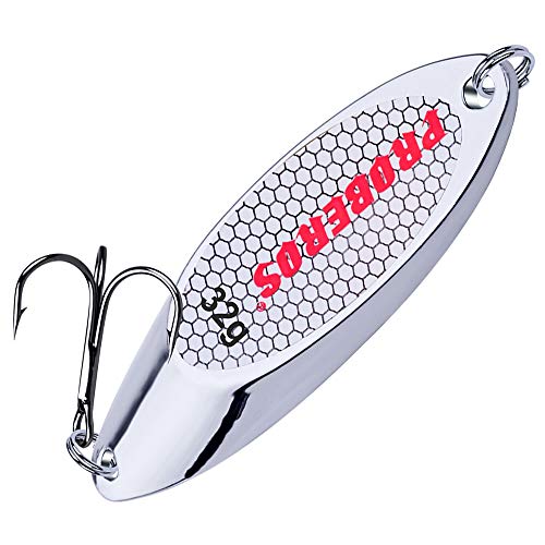 PROBEROS Fishing Spoons Lures Bass Baits Jigging Bait Tackle with Treble Hooks Hard Metal Spoon Fishing Lure Weight Pick 10 Pcs/Pack Silver Gold - color: 10PCS Silver, size: 32G-1.15OZ