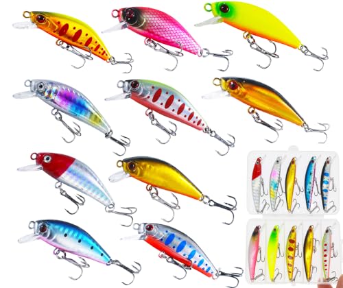 3D Eyes Artificial Crankbait Fishing Lures Kit Jerkbaits for Bass Lures - color: 10pcs minnow lures with bill