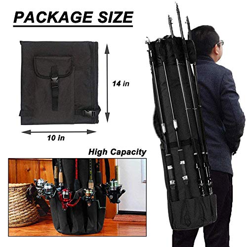 Multifunction Fishing Pole Bag - Waterproof Rod Reel Bag Carrier Case, Durable Canvas Tackle Large Storage Gift for Men Travel, Black - color: Black